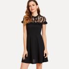 Shein Floral Lace Yoke Skater Dress