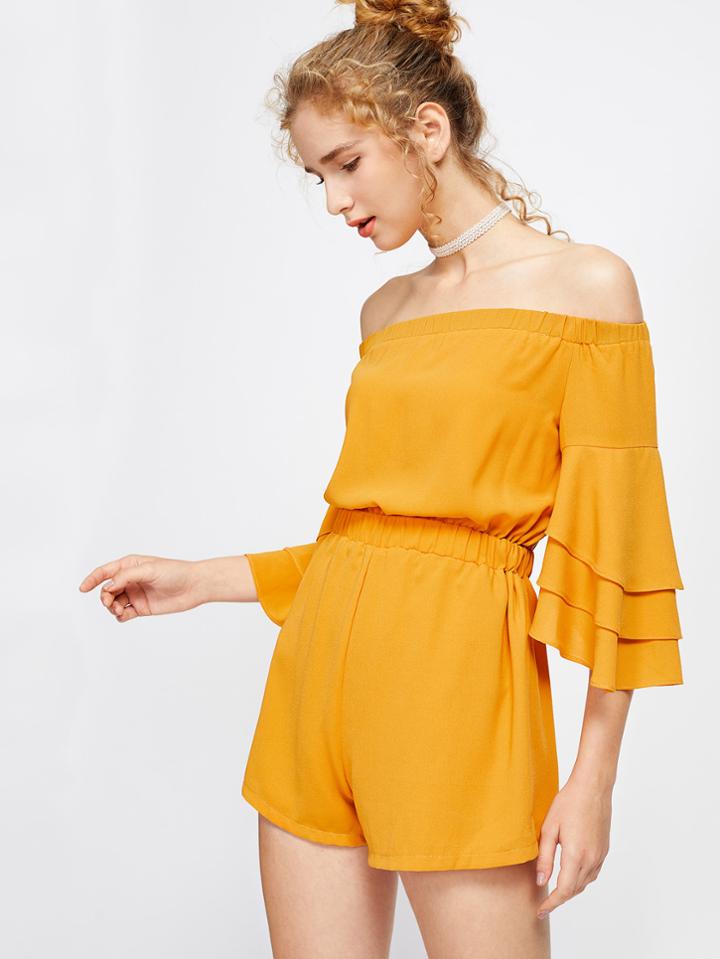 Shein Tiered Flute Sleeve Bardot Romper