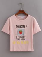 Shein Fried Chips Print Pink T-shirt