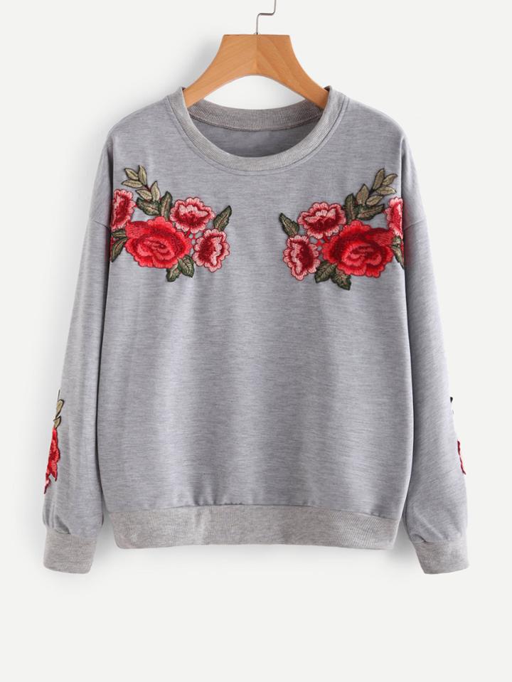 Shein Embroidered Appliques Drop Shoulder Sweatshirt