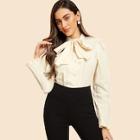 Shein Tie Neck Frilled Puff Sleeve Blouse