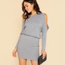 Shein Asymmetric Cold Shoulder Rib Knit Blouson Dress