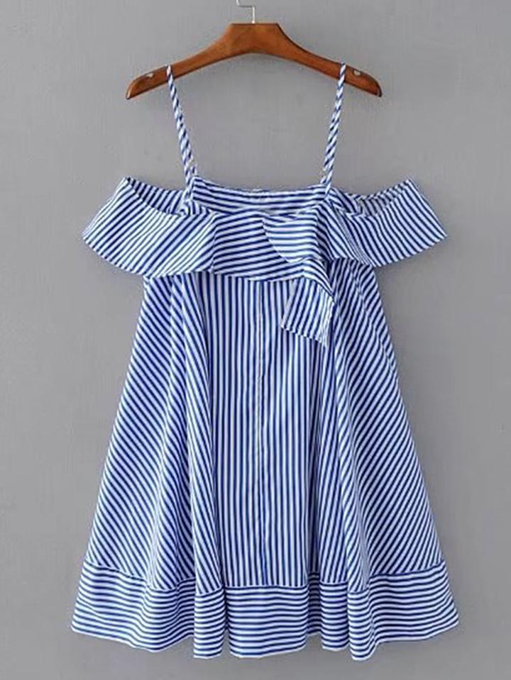Shein Cold Shoulder Striped Ruffle Top