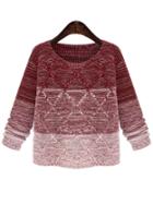 Shein Red Ombre Round Neck Diamond Patterned Sweater