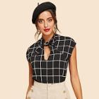 Shein Bow Front Grid Print Blouse