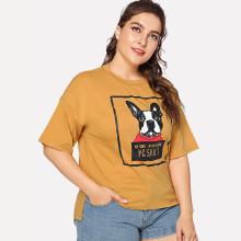 Shein Plus Cartoon Print Drop Shoulder T-shirt