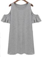 Shein Grey Cutout Shoulder Ruffle Sleeve Dress