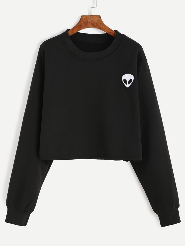 Shein Alien Embroidered Crop Sweatshirt