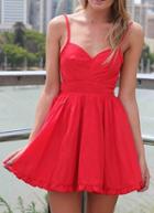 Shein Red Spaghetti Strap Pleated Flare Dress