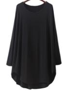 Shein Black Long Sleeve Dolphin Hem Casual Dress