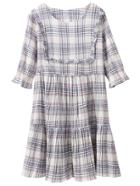 Shein Blue Red Half Sleeve Ruffle Cotton Hemp Plaids Dress