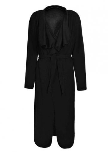 Rosewe Black Long Sleeve Turndown Collar Trench Coat