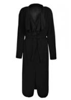 Rosewe Black Long Sleeve Turndown Collar Trench Coat
