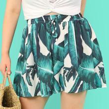 Shein Plus Palm Leaf Print Drawstring Shorts