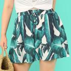 Shein Plus Palm Leaf Print Drawstring Shorts