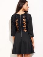 Shein Black Hollow Out Applique A-line Dress With Zipper