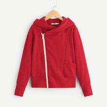 Shein Girls Zip Up Solid Hoodie