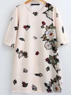 Shein Elbow Sleeve Flower Embroidery Dress