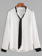 Shein White Contrast Detachable Tie Shirt