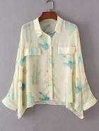 Shein Batwing Sleeve Cactus Print Blouse