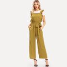 Shein Ruffle Trim Belted Pinafore Jumpsuit