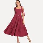Shein Self Tie Shoulder Fit And Flare Dress