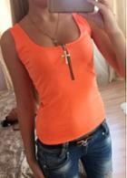 Rosewe Orange Round Neck Zip Closure Tank Top