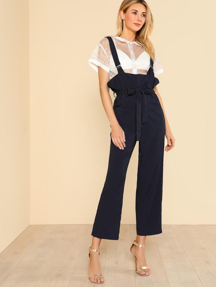 Shein Pocket Front D-ring Strap Overalls