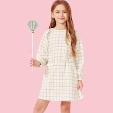 Shein Girls Zip Back Grid Print Dress