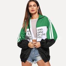 Shein Zip Up Color Block Letter Print Jacket