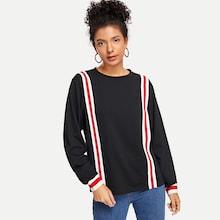 Shein Striped Tape Panel Sweatshirt