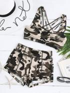 Shein Camo Print Cage Back Sports Bra With Shorts