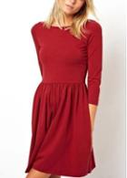 Rosewe Catching Round Neck Solid Red A Line Dress