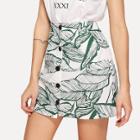 Shein Jungle Leaf Print Button Up Skirt