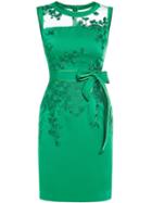 Shein Green Sheer Embroidered Tie-waist Sheath Dress