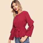 Shein Tie Waist Ruffle Blouse