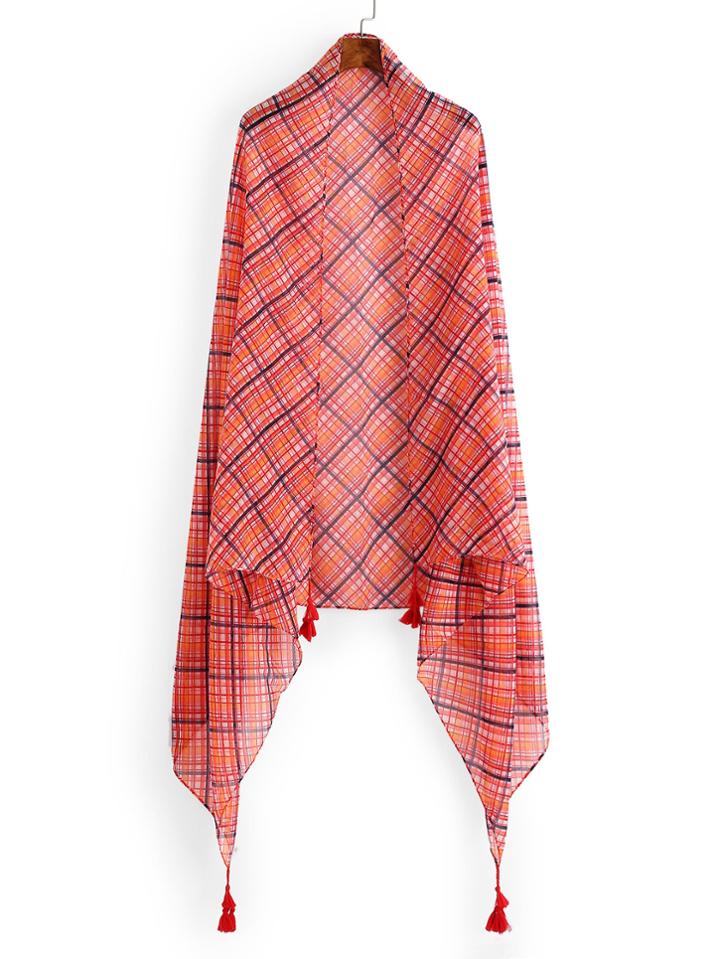 Shein Plaid Print Tassel Detail Scarf