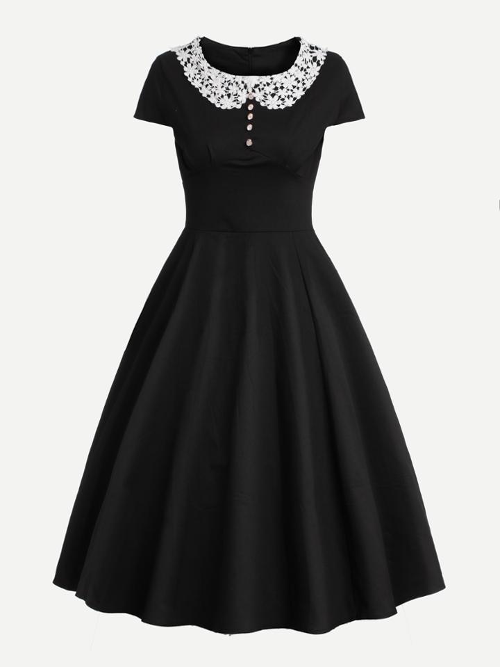 Shein Contrast Crochet Collar Circle Dress