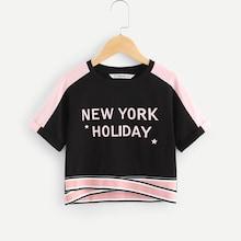 Shein Girls Cross Tape Hem Color Block Tee