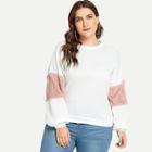 Shein Plus Contrast Faux Fur Bishop Sleeve Sweatshirt