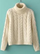 Shein Beige High Neck Cable Knit Crop Sweater