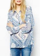 Rosewe Charming Turndown Collar Long Sleeve Print Design Woman Shirt