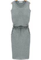 Shein Grey Knittet Sleeveless Drawstring Slim Pockets Dress
