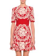 Shein Red Round Neck Half Sleeve Embroidered Dress