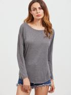 Shein Grey Round Neck Drop Shoulder Seam T-shirt
