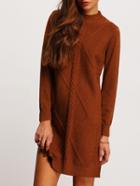 Shein Khaki Crew Neck Cable-knit Sweater Dress