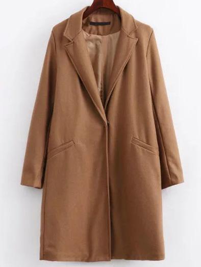 Shein Khaki Lapel Single Button Coat With Pocket