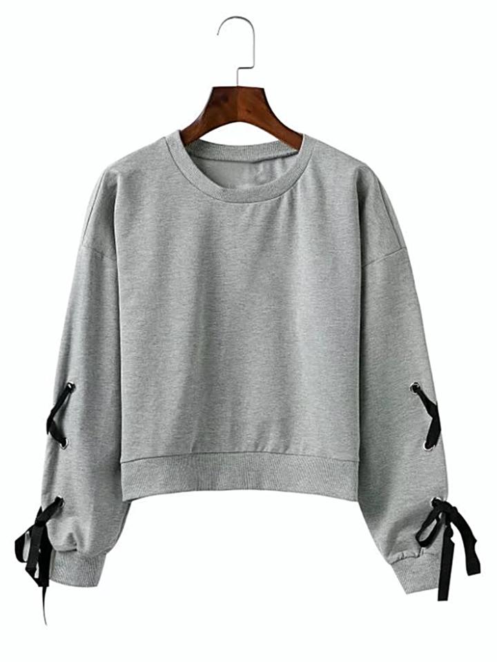 Shein Lace Up Grommet Sleeve Drop Shoulder Sweatshirt