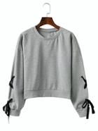 Shein Lace Up Grommet Sleeve Drop Shoulder Sweatshirt