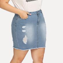 Shein Plus Raw Hem Ripped Denim Skirt